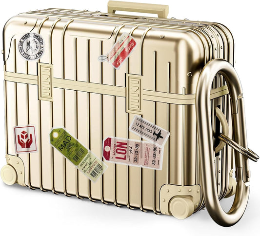 Apple AirPods Pro 2 / Pro Hoesje - Koffer Suit Case met Stickers - Goud