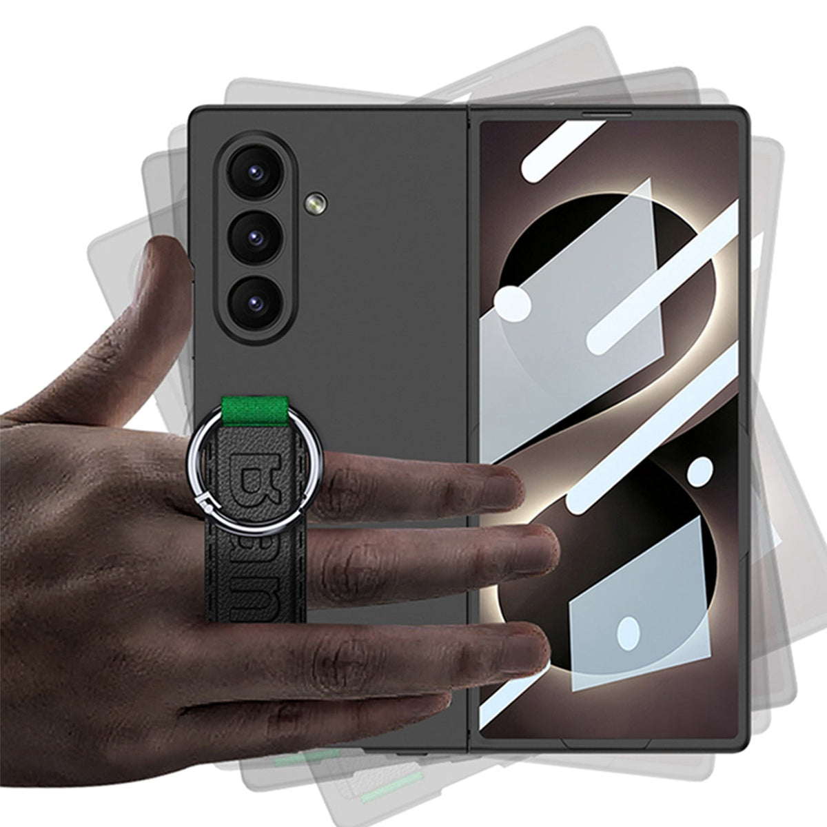Samsung Galaxy Z Fold8 Ultra Hoesje - Zwart - Cover met Handstrap, Ring Houder en Ingebouwde Screenprotector