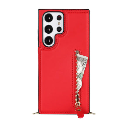 Samsung Galaxy S23 Ultra Hoesje - Rood - Luxe Back Cover met Telefoonkoord en Rits