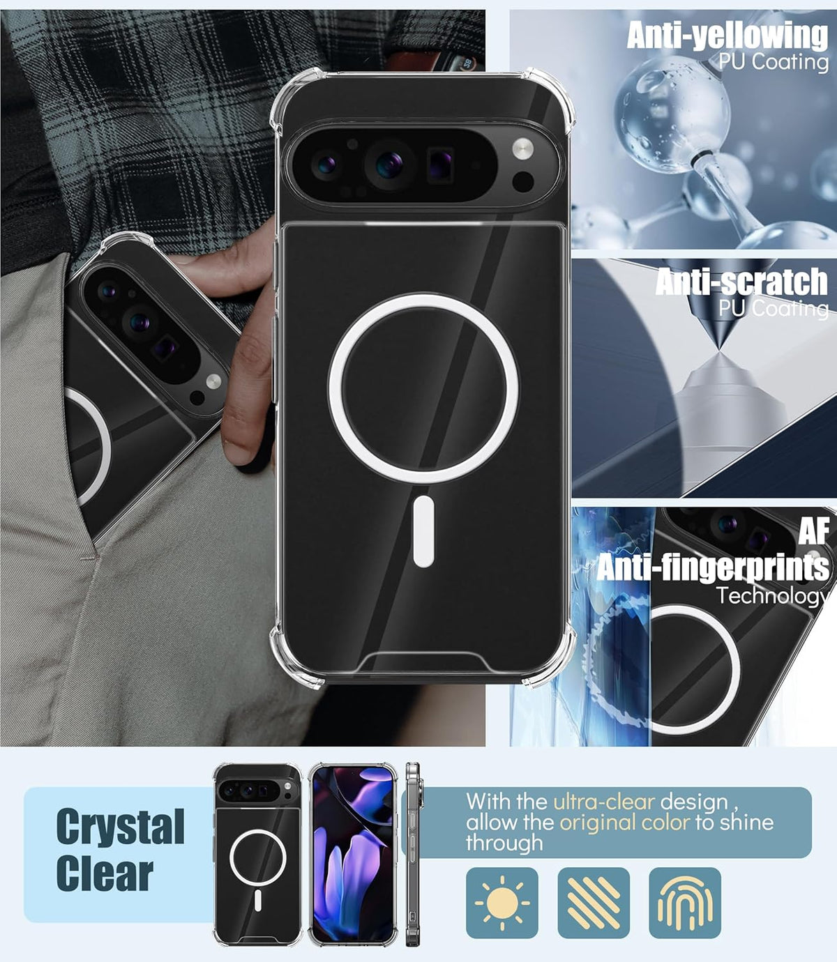 Google Pixel 9 Pro Hoesje - Transparant - Anti-Shock MagSafe Back Cover