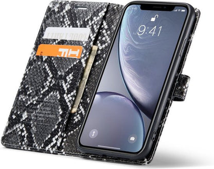 Apple iPhone XR Case - Black - Snake Print Flip Case