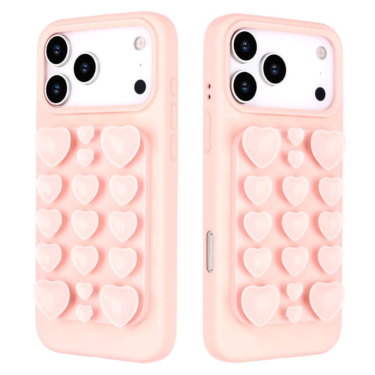 Apple iPhone 18 Pro Max Hoesje - Licht Roze - Siliconen Back Cover met Afneembare Hartjes Zuignappen