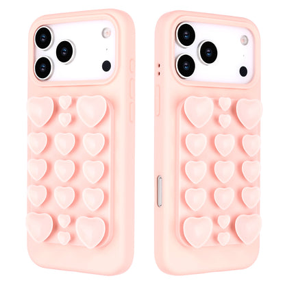 Apple iPhone 17 Pro Hoesje - Licht Roze - Siliconen Back Cover met Afneembare Hartjes Zuignappen