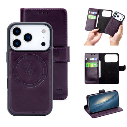Apple iPhone 17 Pro Max Case - Dark Purple - Genuine Leather MagSafe Wallet Case