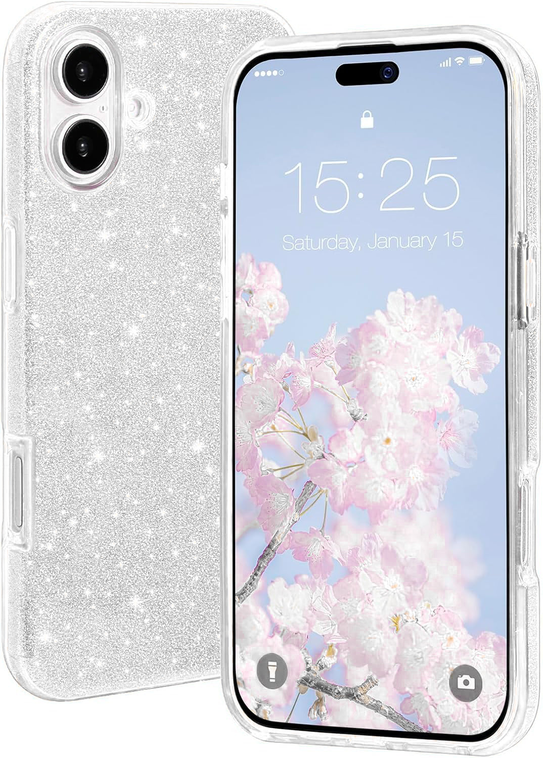 Apple iPhone 16 Plus Hoesje - Zilver - Glitter Back Cover