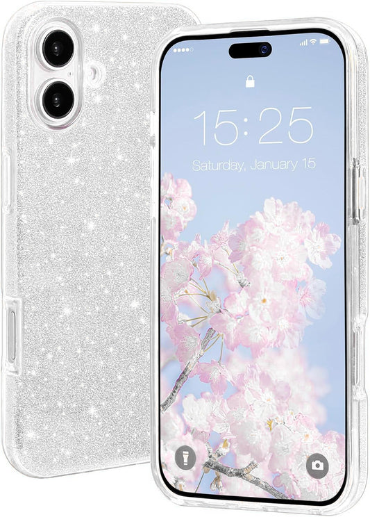 Apple iPhone 16 Hülle - Silber - Glitzer-Backcover