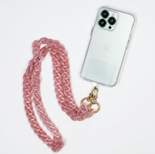 Telefoonkoord met Kralen - Verstelbare Schouder Ketting - Roze