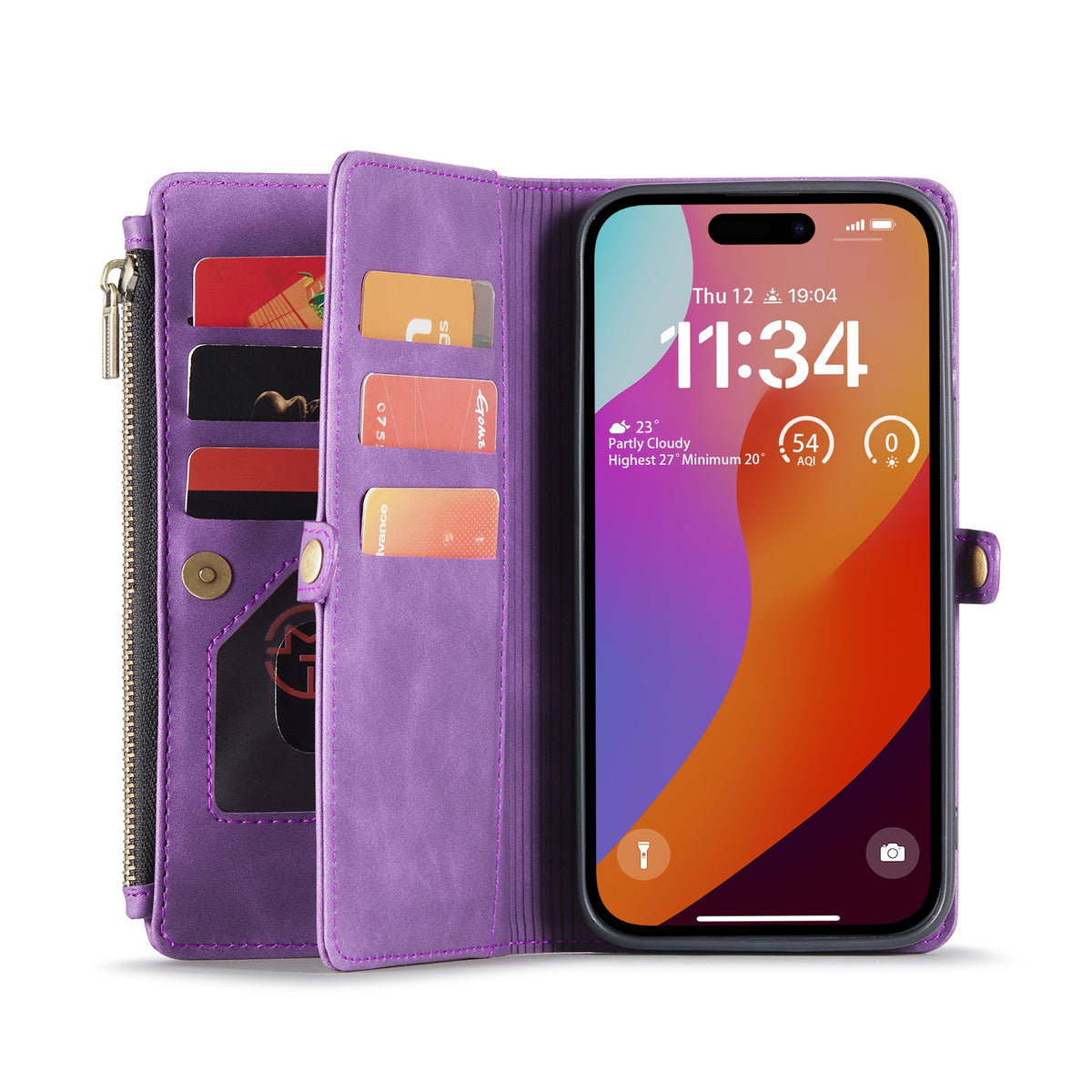 Apple iPhone 15 Case - Bright Pink - Luxury MagSafe Wallet Case with Zipper and Phone Strap