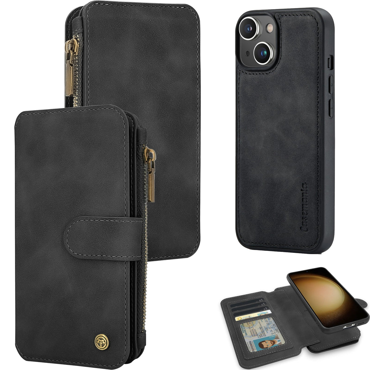 Apple iPhone 15 Plus Hoesje - Charcoal Gray - 2 in 1 Bookcase met Rits