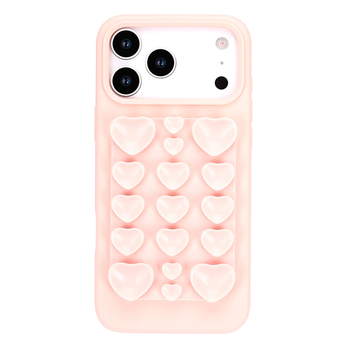 Apple iPhone 17 Pro Max Hoesje - Licht Roze - Siliconen Back Cover met Afneembare Hartjes Zuignappen