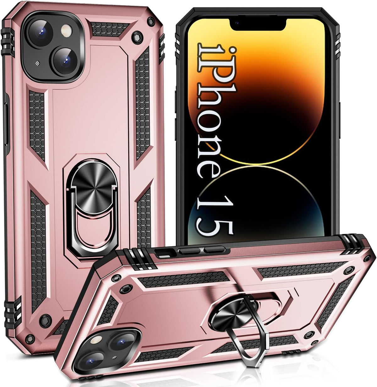 Apple iPhone 15 Hülle - Roségold - Armor-Ständer-Backcover