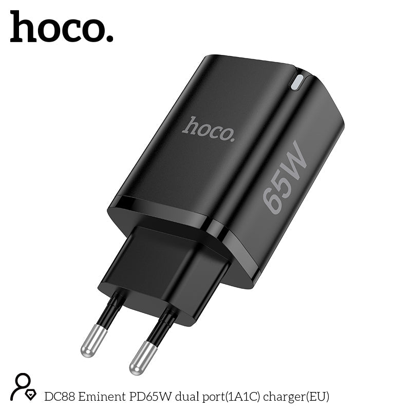 Hoco 65W Snellader 2-poorts USB-C + USB-A - Zwart