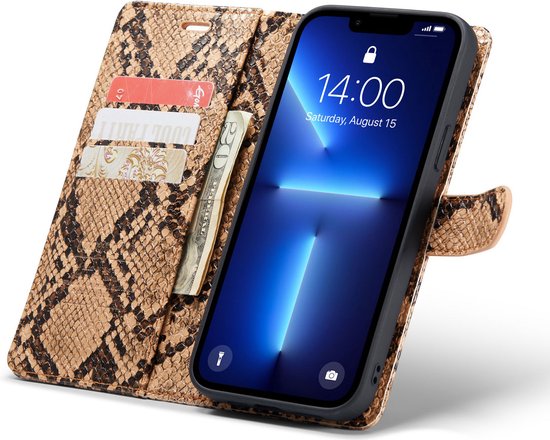 Apple iPhone 13 Pro Hoesje - Beige - Luxe Slangen Bookcase