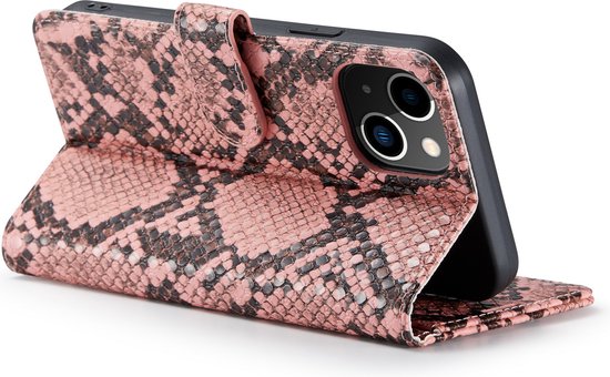 Apple iPhone 13 Hoesje - Roze - Slangen Bookcase