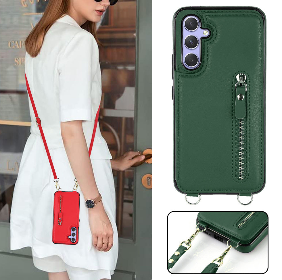 Samsung Galaxy S25 Hoesje - Groen - Luxe Back Cover met Telefoonkoord en Rits