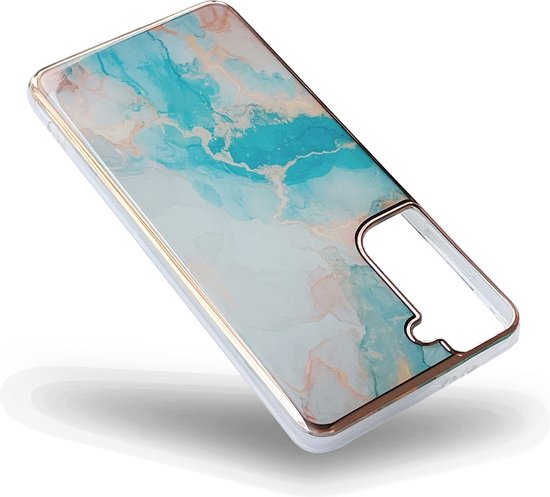 Samsung Galaxy S23 FE Hoesje - Aqua - Siliconen Marmer Back Cover