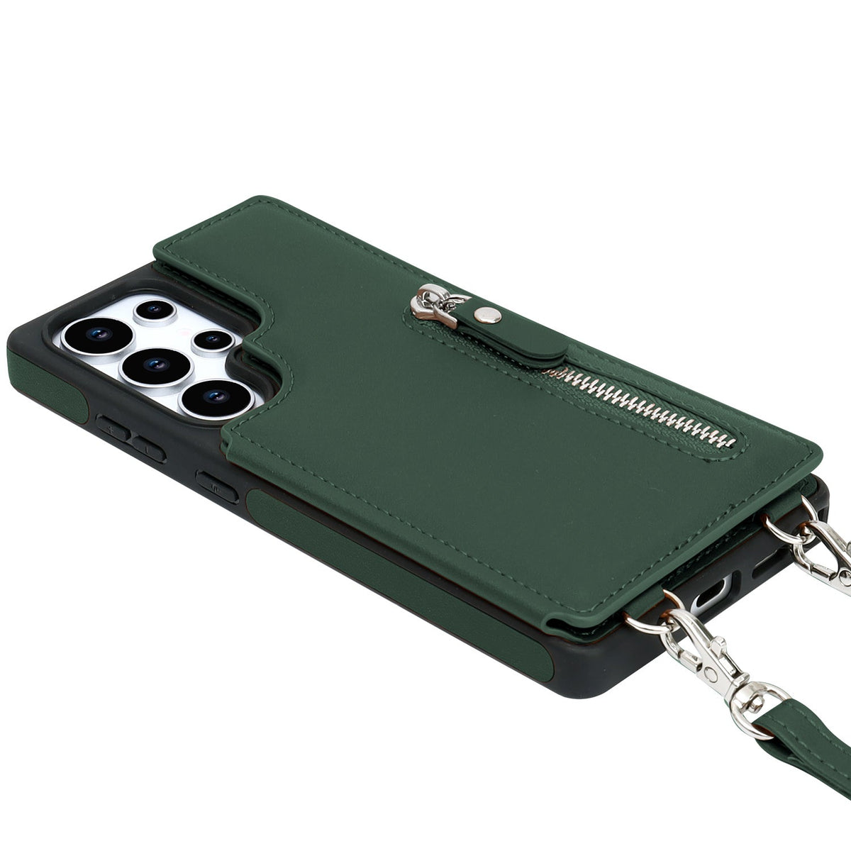 Samsung Galaxy S25 Ultra Hoesje - Groen - Luxe Back Cover met Telefoonkoord en Rits