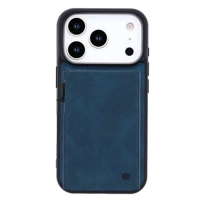 Apple iPhone 18 Pro Hoesje - Navy Blue - Kunstleren MagSafe Back Cover met Uitschuifbare Pasjeshouder