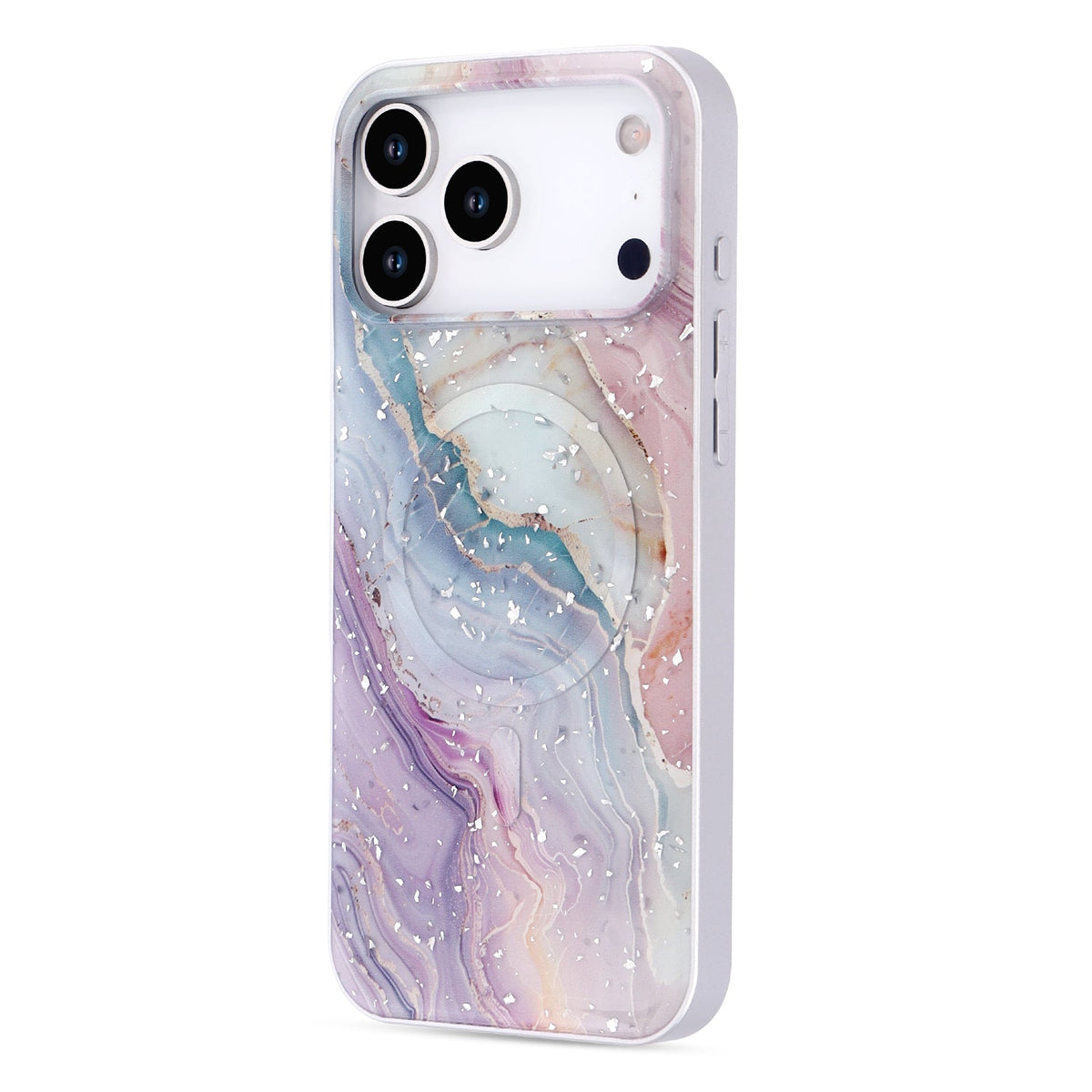 Apple iPhone 17 Pro Max Hoesje - Roze - Marmer Glitter MagSafe Back Cover