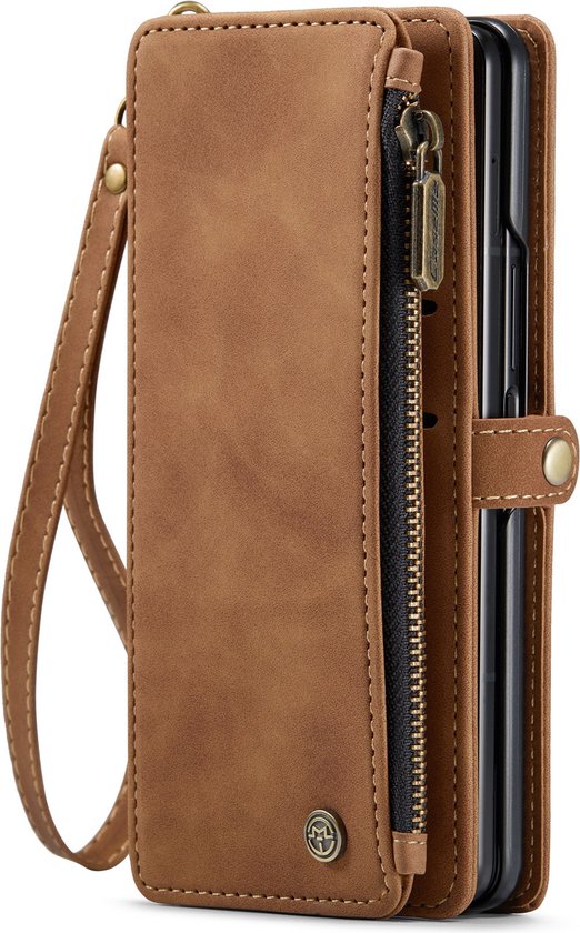 Samsung Galaxy Z Fold 3 5G Hoesje - Sienna Brown - Luxe Bookcase met Rits en Telefoonkoord