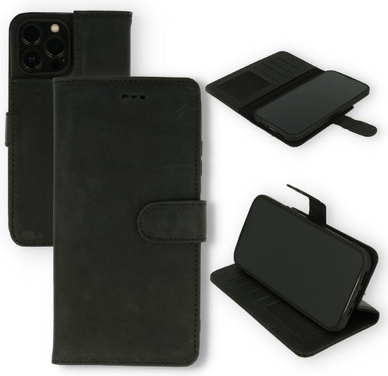 Apple iPhone 13 Pro Max Case - Black - Genuine Leather Wallet Case
