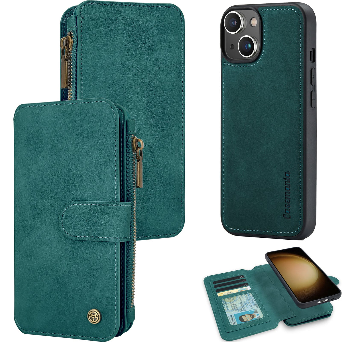 Apple iPhone 15 Plus Hoesje - Emerald Green - 2 in 1 Bookcase met Rits