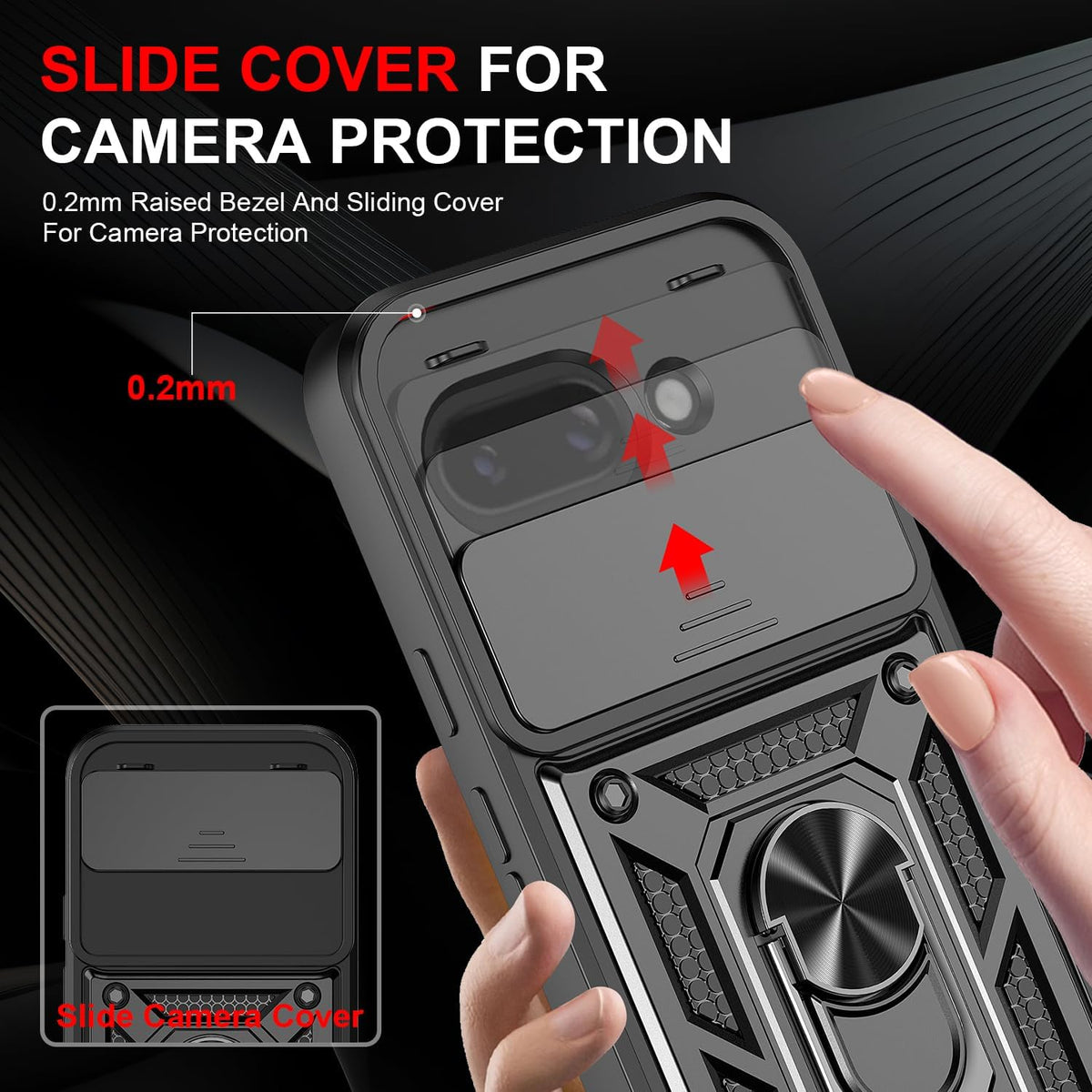 Google Pixel 9a Hoesje - Zwart - Armor Kickstand Camera Back Cover