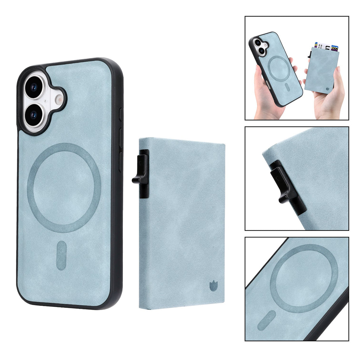 Apple iPhone 17 Case - Aqua Blue - MagSafe Back Cover with Pull-Out Card Holder
