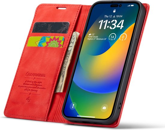 Apple iPhone 14 Pro Max Hoesje - Crimson Red - Dunne Bookcase