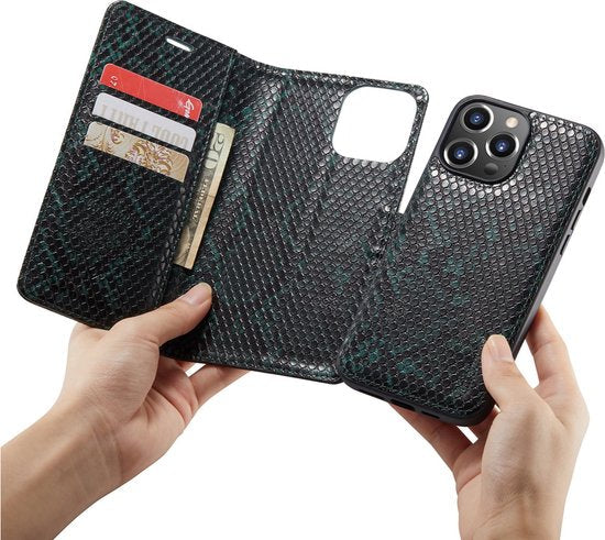 Apple iPhone 13 Pro Case - Green - Luxury Snake Print Wallet Case