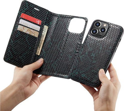 Apple iPhone 13 Pro Case - Green - Luxury Snake Print Wallet Case