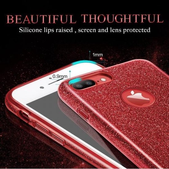 Apple iPhone 7 Plus Hoesje - Rood - Glitter Back Cover
