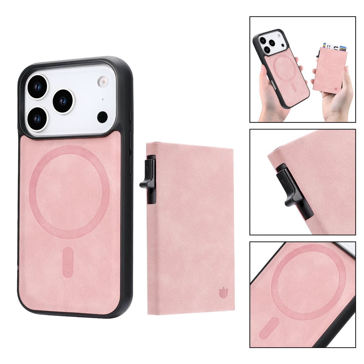 Apple iPhone 18 Pro Max Hoesje - Pale Pink - Kunstleren MagSafe Back Cover met Uitschuifbare Pasjeshouder
