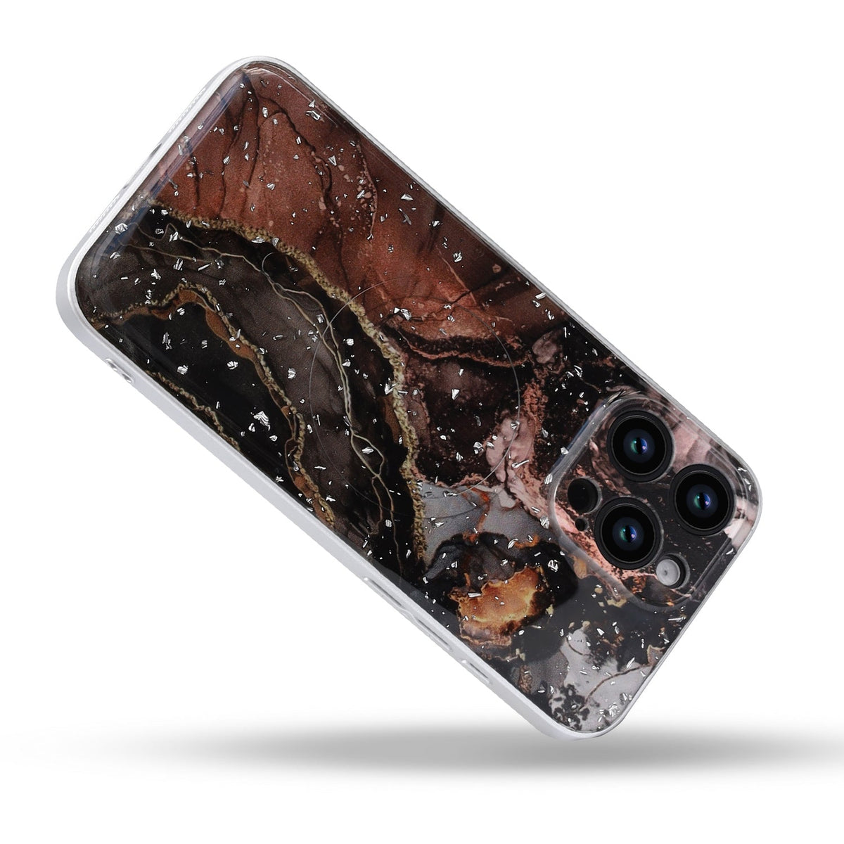 Apple iPhone 15 Pro Hoesje - Zwart - Marmer Glitter MagSafe Back Cover