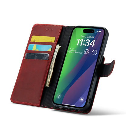 Apple iPhone 15 Plus Hülle - Crimson Red - Echtleder-2-in-1-MagSafe-Klapphülle mit Kartenfach