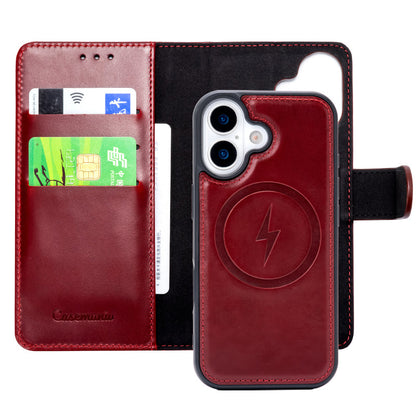 Apple iPhone 17 Hülle - Maroon Red - Echtleder MagSafe Klapphülle mit Kartenfach