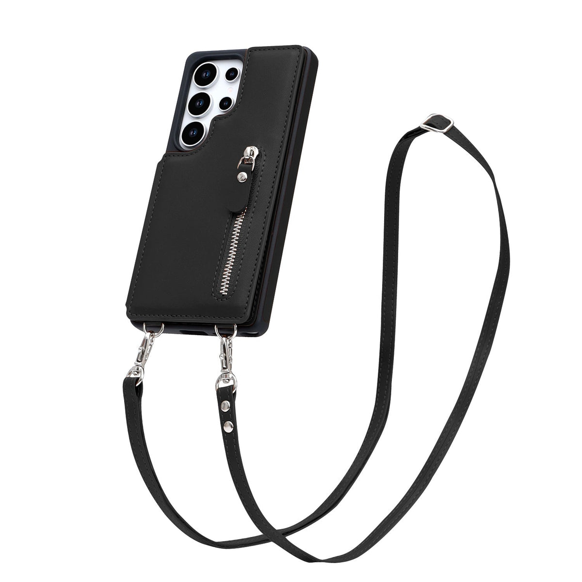 Samsung Galaxy S25 Ultra Hoesje - Zwart - Luxe Back Cover met Telefoonkoord en Rits