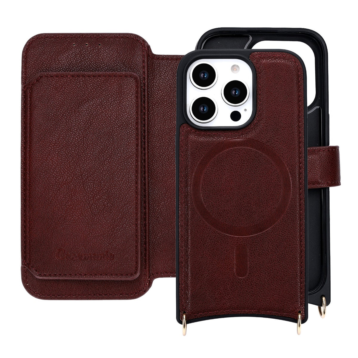 Apple iPhone 16 Pro Max Hoesje - Wijn Rood - CM Amsterdam Back Cover met Telefoonkoord