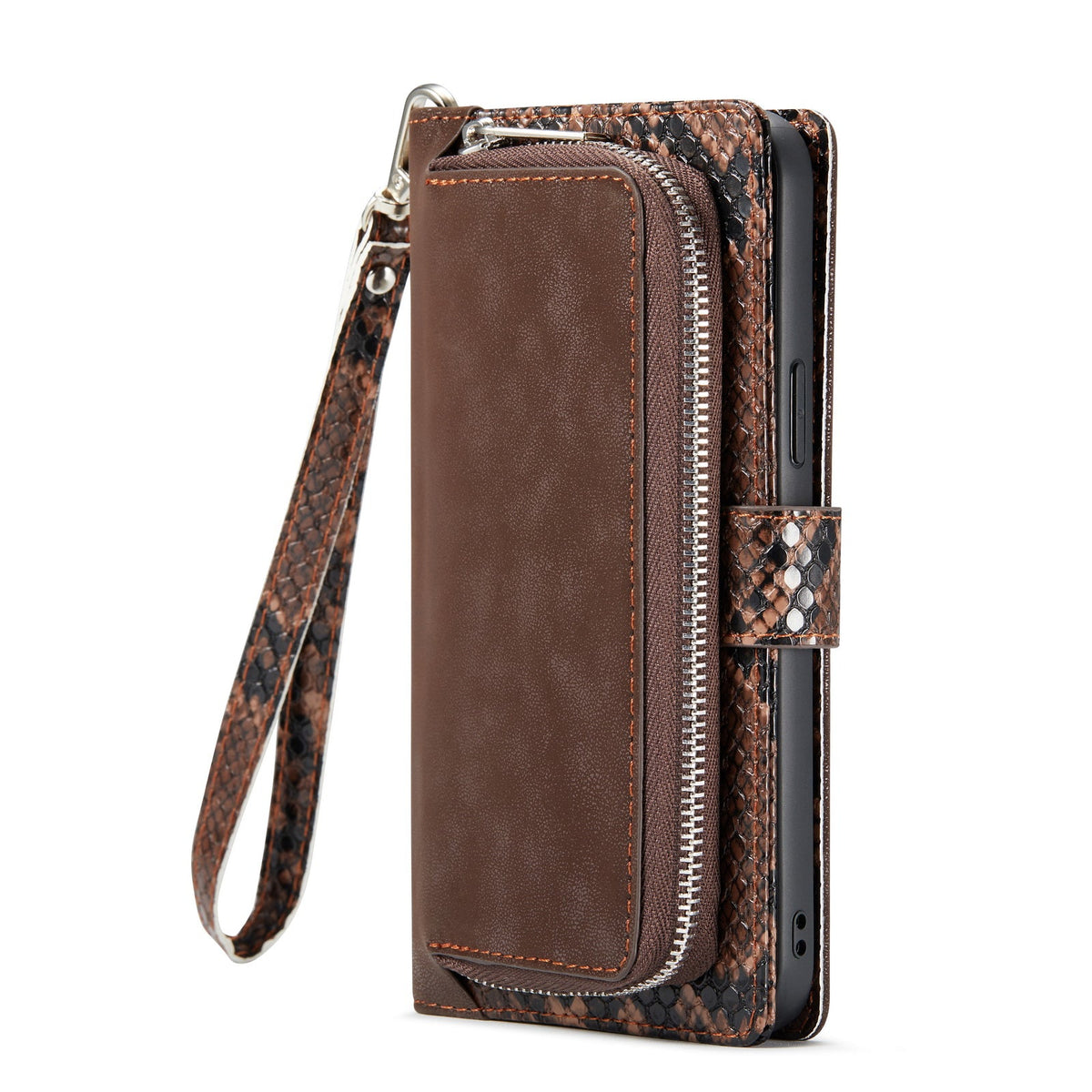 Apple iPhone 13 Pro Hoesje - Bruin - Slangenstructuur Luxe Bookcase met Rits en Pasjeshouder