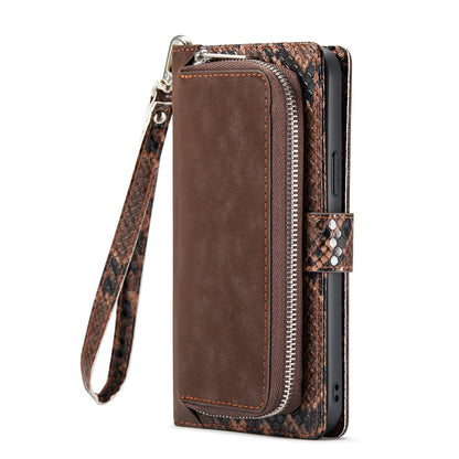 Apple iPhone 13 Pro Hoesje - Bruin - Slangenstructuur Luxe Bookcase met Rits en Pasjeshouder