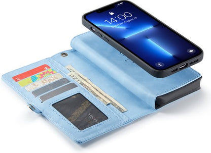 Apple iPhone 13 Pro Hoesje - Sky Blue - Luxe 2 in 1 Bookcase met 10 Kaart Vakken en Polskoord