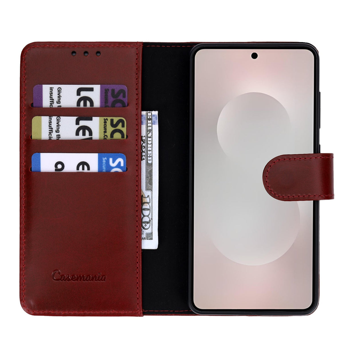 Samsung Galaxy S26 Hoesje - Burgundy Red - Echt Leren 2 in 1 MagSafe Bookcase