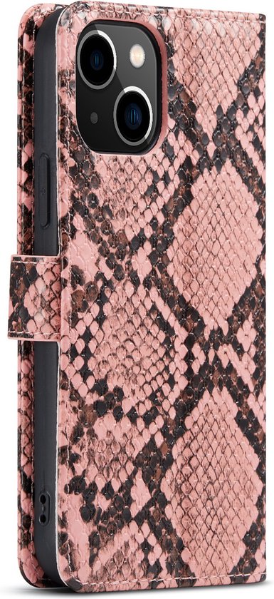 Apple iPhone 13 Hoesje - Roze - Slangen Bookcase