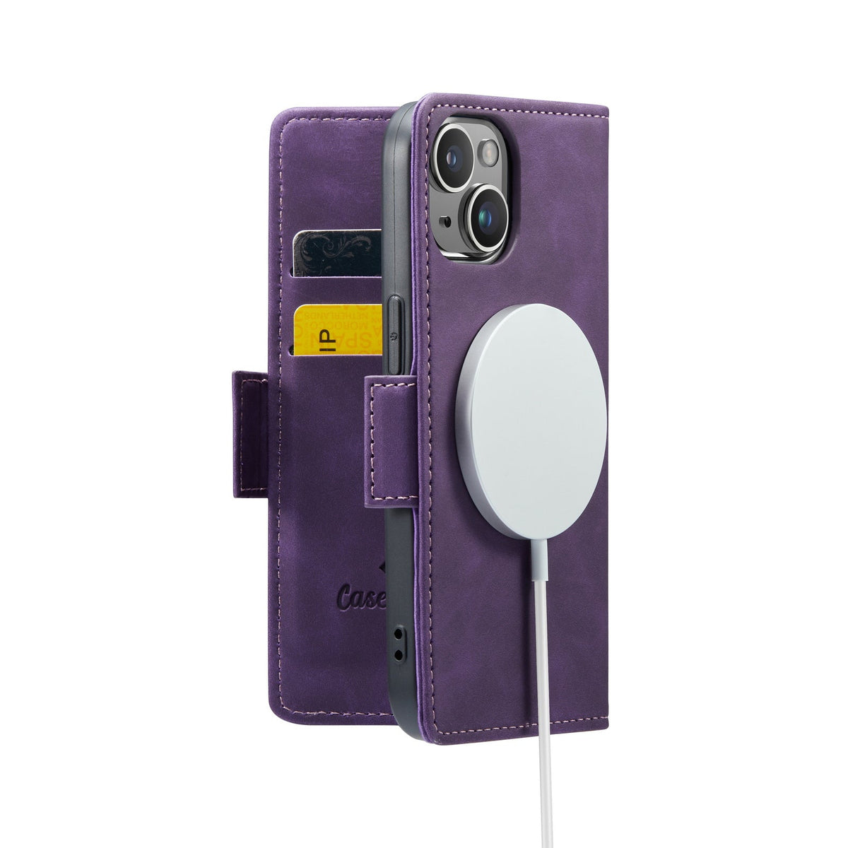 Apple iPhone 15 Plus Hülle - Dark Purple - Portemonnaie-MagSafe-Klapphülle mit Kartenfach