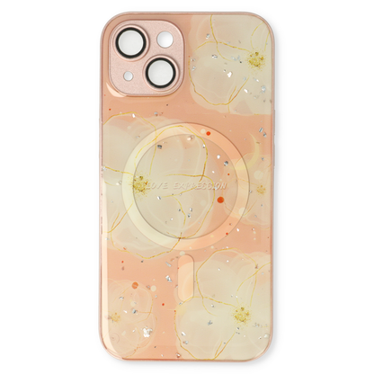 Apple iPhone 14 Hoesje - Roze - Siliconen Marmer MagSafe Back Cover