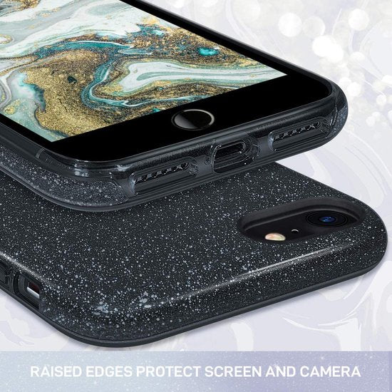 Apple iPhone 7 Hülle - Schwarz - Glitzer-Backcover
