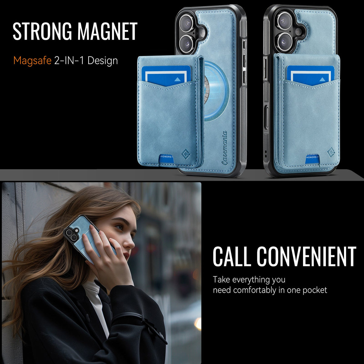 Apple iPhone 17 Hoesje - Aqua Blue - MagSafe Back Cover met Pasjeshouder