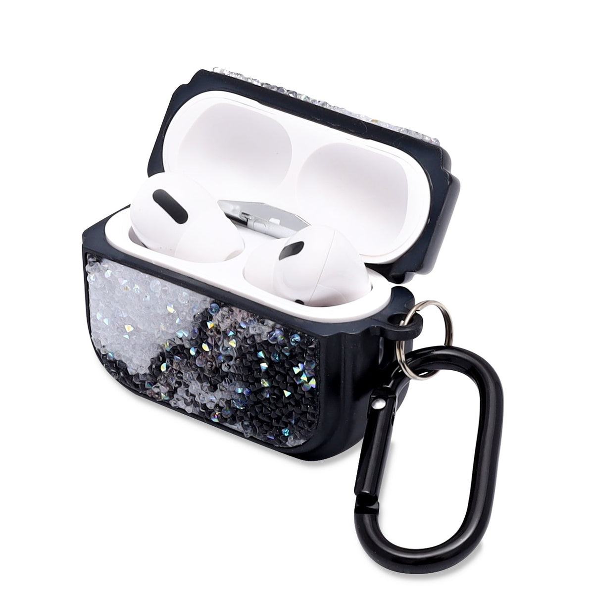 Apple AirPods Pro 2 / Pro Hoesje - Diamant Marmer Glitter met Ring - Zwart