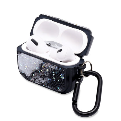 Apple AirPods Pro 2 / Pro Hoesje - Diamant Marmer Glitter met Ring - Zwart