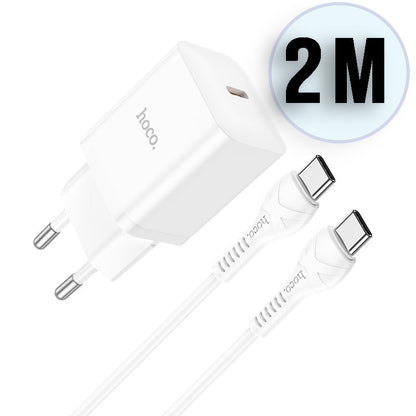 Hoco 20W USB-C Schnellladegerät mit USB-C-Kabel 2m - Weiß